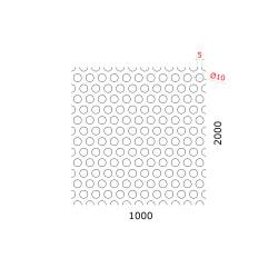 Dierovaný plech kruhový presadený Zn, otvor: ø 10mm, rozteč: 15mm, (1000x2000x1mm)