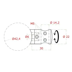 Držiak tyče spojovací ø 14 mm  na trubku ø 42,4 mm, AISI 304