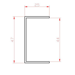 U-profil L-2000mm, 25x47x25x1,5mm, zinkovaný plech, použitie pre lamelu KLZ50Zn/KLZE50Zn, cena za 2 metrový kus
