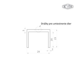 U profil 29x22mm, materiál EN AW-6060 T66, prírodný hliník bez povrchovej úpravy, cena za meter