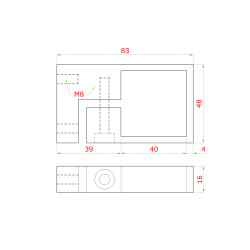 Úchyt skrutkovaný na bočné kotvenie stĺpu 40x40mm bez kotviacej platne, brúsená nerez K320 /AISI304