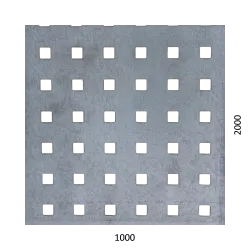 Dierovaný plech štvorcový radový Zn, otvor: 10x10 mm, rozteč: 20mm (1000x2000x1.5mm)