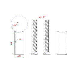 Prechod medzi stĺpom ø 33.7mm a kotviacou platňou, L:45mm