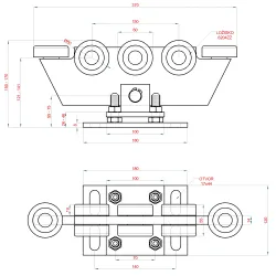 Vozík regulovateľný pre C-profil 70x70x4mm, polyamidové kolieska 8ks, žltý zinok, pre bránu do 300kg otvor do 5,5m