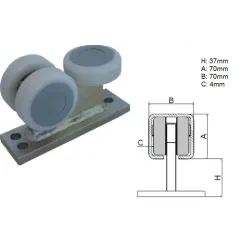 Vozík s pevnou základňou pre profil 70x70x4mm, polyamidové kolieska