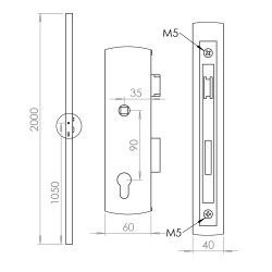 Profil 60x40x2mm H-2000mm so zámkom ZM90/50H, ľavý