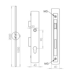 Profil 40x40x2mm H-2000mm so zámkom ZM90/40H, pravý