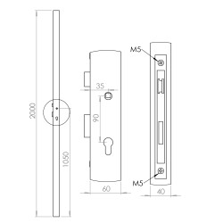 Profil 60x40x2mm H-2000mm so zámkom ZM90/50H, pravý