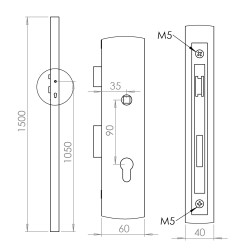 Profil 60x40x2mm H-1500mm so zámkom ZM90/50H, pravý