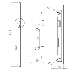 Profil 40x40x2mm H-1500mm so zámkom ZM90/40H, ľavý