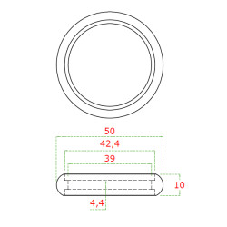 Prechod - prstenec, na drevené madlo ø 42,4 mm, AISI 304