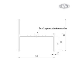UT profil 50x44mm, L-6000mm, práškový lak, štruktúra RAL7016