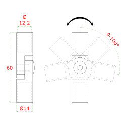 Spoj s kĺbom, ø 12 mm (0-100°), brúsená nerez AISI 304