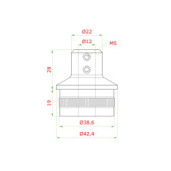 Spodok držiaka madla ø 42,4 mm s prechodom o 12 mm, AISI 304