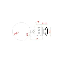 Držiak tyče ø 12 mm  prechodný na trubku ø 42,4 mm, AISI 304
