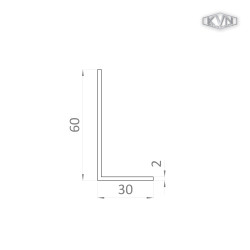 L profil 60x30x2mm, materiál EN AW-6060 T66, prírodný hliník bez povrchovej úpravy, cena za meter