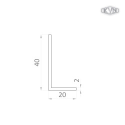 L profil 40x20x2mm, materiál EN AW-6060 T66, prírodný hliník bez povrchovej úpravy, cena za meter