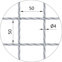 Rebierkové pletené sito - rovné, oko: 50x50mm, priemer pletiva 4mm, rozmer 1000x2000mm, žiarovo pozinkované