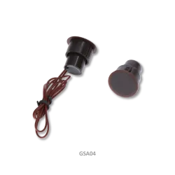 Zápustný magnetický spínač MS-04, plastový na použitie v exteriéry, rozmer fi23x23mm potrebný otvor fi18mm, dosah 1cm