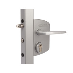 LOCINOX® Zámkový set LAKQ U2 pre profil Ø100 - Ø120 mm (kazeta, zámok, hliníkové kľučky, cylindrická vložka), strieborná farba