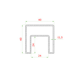 Madlo 40x40x1.5mm sklo 8-17,5mm, brúsená AISI304, cena za 6m