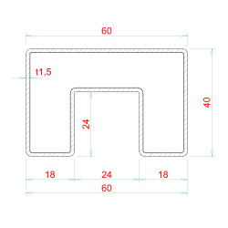 Madlo 60x40x1.5mm sklo 8-17,5mm, brúsená AISI304, cena 6m
