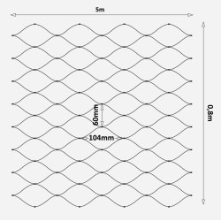 Lanková sieť, 0,8 x 5 m, oko 60 x 104 mm, ø 2 mm, AISI 304