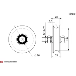 Vodiace koliesko ø 80mm jednoložiskové Combi Arialdo, pre profil C902/16, nosnosť 200kg
