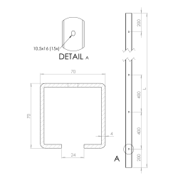 C profil 70x70x4mm s otvormi, pozinkovaný, dĺžka 6m