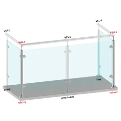 Nerezový stĺp, vrchné kotvenie, výplň: sklo, rohový: 90°