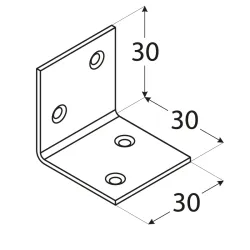 Uholník široký 30x30x30mm, 1,5mm, pozink, otvory priemer 4,5mm - v počte 4ks