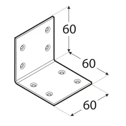 Uholník široký 60x60x60mm, 2,0mm, pozink, otvory priemer 4,5mm - v počte 8ks