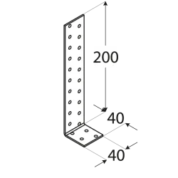 Uholník kotevný 200x40x40mm, 2,0mm, pozink, otvory priemer 5mm-24ks