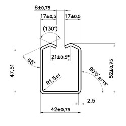 Profil MEDIO 42x52x2,5mm pre závesný systém, predajné len v 2m,3m a 6m dĺžkach