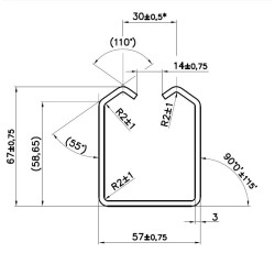 Profil GRANDE 57x68x3mm pre závesný systém, predajné len v 2m,3m a 6m dĺžkach