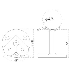 Držiak madla ø 42,4 mm, 90° uhol, brúsená nerez AISI 304