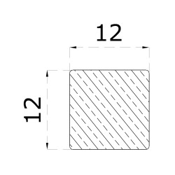 Štvorhran 12x12mm, nerez bez povrchovej úpravy /AISI304, cena za 1m