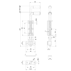 Rígeľ navárací  12mm, L: 220mm, pozinkovaný s pružinou