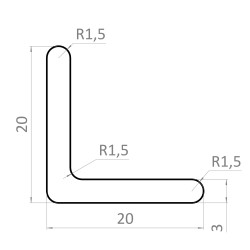 Nerezová tyč tvaru L 20x20x3mm, nerez AISI / 304 bez povrchovej úpravy
