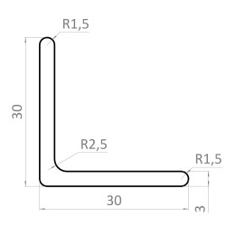 Nerezová tyč tvaru L 30x30x3mm, nerez AISI / 304 bez povrchovej úpravy