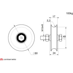 Vodiace koliesko ø 60mm jednoložiskové Combi Arialdo, nosnosť 100kg, nedá sa kombinovať s C902/16