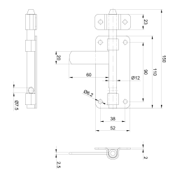 Rígeľ ø 12mm, L: 150mm, pozinkovaný