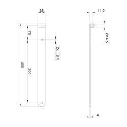 Kovanie 400x35x4 mm, otvor pre čap  14mm, povrch čierny lak