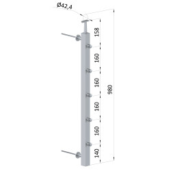 Nerezový stĺp na francúzsky balkón, bočné kotvenie, 5 radový ľavý, vrch pevný, (40x40x2.0mm), brúsená nerez K320 /AISI304