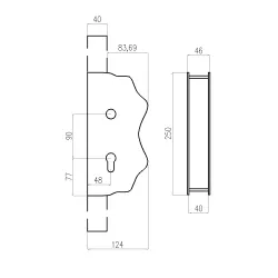 Kazetová zostava pre bránku 250x95x40mm, otvor pre kľučku ø 20mm, na profil 40x40mm, hladká, pre zámok ZM90/80