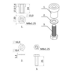 Privarovacia matica INOX (dĺžka 30mm) so skrutkou M8x30 pre uchytenie kovového hrebeňa CREM