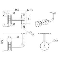 Držiak madla ø 42,4 mm, sklo 6 - 16 mm, brúsená AISI 304