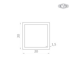 Jokel 20x20x1.5mm, materiál EN AW-6060 T66, prírodný hliník bez povrchovej úpravy, cena za meter
