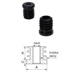 M8,A-25mm,H-25mm,C-5mm,čierna,Hrúbka steny-1.5-2mm,Plastová kruhovo-rúrková zátka s maticou M8