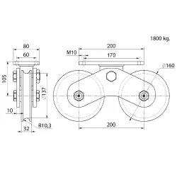 Vodiaca kladka dvojložisková ø 160mm Combi Arialdo, pre profil C902/20, nosnosť 1900 kg, Zn